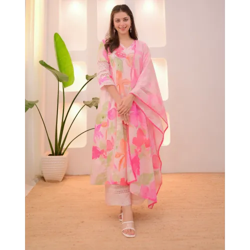 Sanganeri Printed V-Neck Gathered Pure Cotton Longline Empire Top