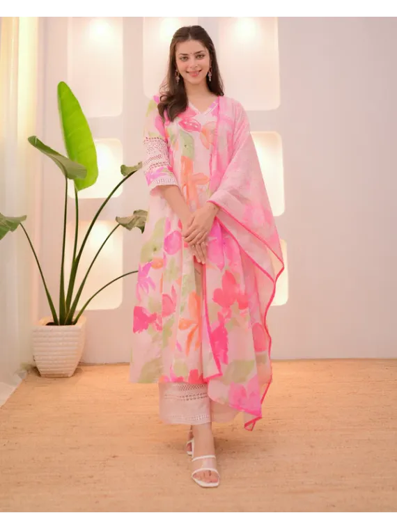 Sanganeri Printed V-Neck Gathered Pure Cotton Longline Empire Top